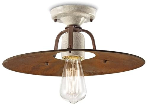 Licht-Erlebnisse Deckenlampe rund Ø 40 cm aus Keramik Metall E27 in Creme Rostbraun Vintage Design Deckenleuchte Wohnzimmer Flur Küchenlampe
