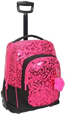 Carrera Trolley Scuola Bambina Stardust Fucsia - 2 in 1 Zaino - Stelle Olografiche - Ruote Anti-Rumore - Lt 35 - Barra Regolabile in Due Altezze - Perfetto per Scuola e Viaggio
