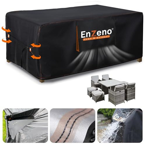 Enzeno Gartenmöbel Abdeckung Wasserdicht Quadratisch125x125cm Abdeckung Gartenmöbel Tisch Winterfest, 420D Oxford Gewebe Schutzhülle für Gartentisch Sitzgruppe Möbelsets,Rechteckig