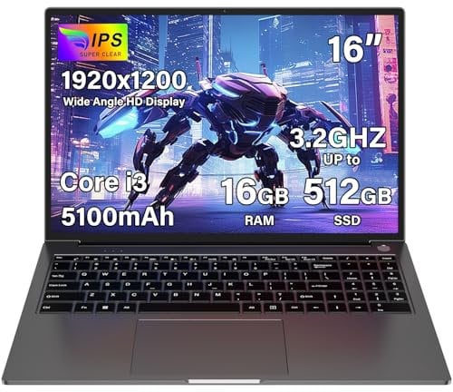PC Portatile Gaming 16GB RAM 512GB 1TB SSD Espansione Core i3 (fino a 3,2Ghz) Notebook 16 Pollici Computer Portatile 1920 * 1200 IPS UHD Tipo C 5G WiFi con mouse & adesivi per tastiera Italiana-Grigio