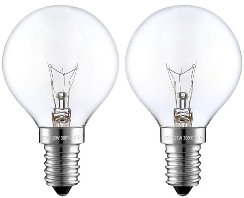 EKSAVE 25W E14 Wax Warmer Bulbs, Dimmable, 2700K Warm White G45 Small Edison Screw (SES),230V for UK Scentsy Standard Wax Warmers,Wax Melt Burner, Oven Lamp, Up to 300°C, Pack of 2