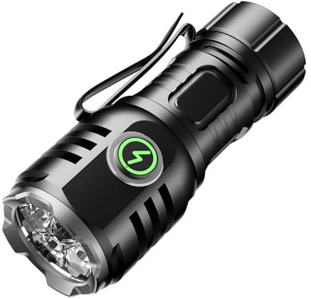 Taschenlampe kleine aufladbar LED Extrem Hell 6000 Lumen, TYPE-C aufladbar 4* Starke Lampenperlen Mini Torch mit 8 Lichtmodi und Langer Betriebsdauer Wasserdicht, für Camping Wandern Outdoor Notfälle