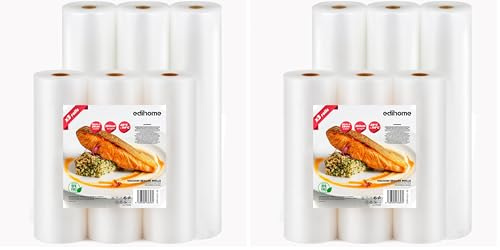 Edihome, Sac Sous Vide Alimentaire, Set 6 Rouleau, 20x300cm + 28x300cm, Sachet, sans BPA, Sous Videuse Alimentaire, Conservation, pour le Cuisine, Plastique (6 Rouleau 20cm + 28cm) (Lot de 2)