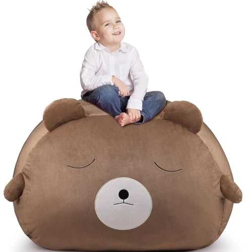 GAGAKU Saco de Almacenamiento para Peluches Oso Pardo 200L Bolsa Puff Salon XXL para Juguetes Habitación Infantil Gran Saco Asiento Rellenable con Cremallera de para Organizador Peluches - Pardo