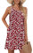 AUSELILY Damen Sommer Tank Kleid Casual Urlaub Kurze Halter Kleider Rote Blumen XL