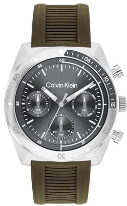 Calvin Klein Orologio Analogico Multifunzione al Quarzo da Uomo Collezione CK FLEX con Cinturino in Silicone Verde - 25200469