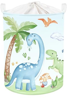 HUUMONSS Groß Wäschekorb Wasserdicht Aufbewahrungskorb für Kinder, 63L | Aufbewahrungsbox mit Stoff, Kleidung Spielzeug Buch Decke, Junge Kinderzimmer Schlafzimmer Badezimmer Waschküche, Dinosaurier