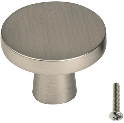 highdecora Round Cabinet Door Knobs and Handles, Single Hole Cupboard Drawer Pulls, Small Knobs with Screws for Wardrobe, Doors, Drawers, Diameter 32mm, Height 25mm, Pack of 6 (Silver Brushed)