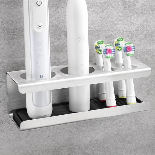 OETAMS Zahnbürstenhalter Elektrische Zahnbürste Halter, Edelstahl Zahnburstenhalterung Wand Selbstklebend Zahnbürste Halterung Silber Aufsteckbürsten Halter Ohne Bohren