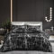 Gezu Housse de Couette 240x260cm Noir Blanc Satin Marbre Réversible Parure de Lit 240x260 Adulte 2 Personnes Linge de Lit Satin de Soie Lisse Soyeux avec Fermeture Éclair et 2 Taie d'oreiller 65x65