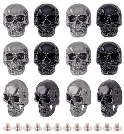 AHANDMAKER 12 Stück Totenkopfnieten Für Leder Totenkopf Schraubnieten Punk Totenkopf Kopf Ohrstecker DIY Niete Dekorative Schnallennieten Aus Metall Mit Totenkopfmotiv Für DIY Lederhandwerkszubehör