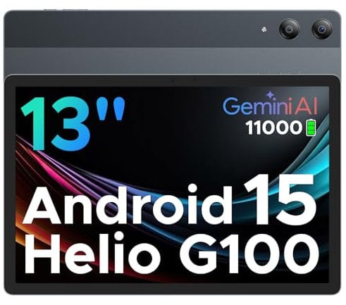 DOOGEE Tab E3 Pro Android 15 Tablet 13 Inch(2025), Helio G100 AI Android Tablets 32GB+256GB/2TB, 11000mAh Battery Gaming Tablet with Sim Card Slot, OTG Reverse Charging/3.5mm Jack/13MP/5G WiFi, Gray