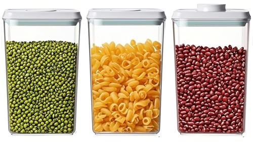 Kahyeets Airtight Food Storage Containers with Lids Airtight Pop Up Containers with Labels Pasta Organizer for Kitchen Pantry Cereal Snack Flour Sugar Coffee, 2700ml / 2.85qt