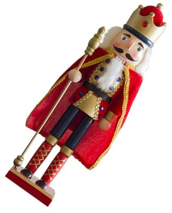 MAGICLULU Chic Wooden Nutcracker Statue 38cm Red Cape Nutcracker Ornaments for Table Decor