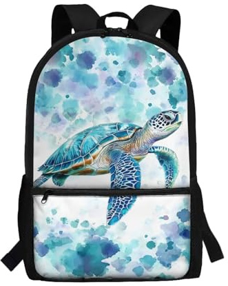 Showudesigns Zaino per bambini ragazzi 6-8 8-12 ragazze scuola media borsa con porta bottiglia d'acqua, Tartaruga Mare Hippie, Taglia unica