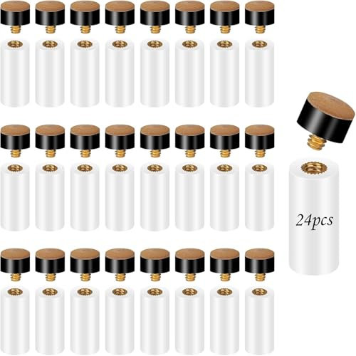 YOTINO 24 Stück Billard Queue Spitzen,12mm Harte Billard Queue Spitzen Schraubleder Tipps mit Pool Queue Zwinge, Billiard Queue zubehoer für Billardstöcke Snooker Pool Queues