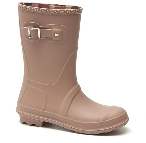 Harssidanzar Stivali di gomma da donna Stivali da pioggia mezzo alto impermeabile scarpe da giardino per le donne HL224EU, Khaki, Taglia 41