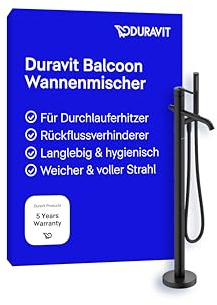 Duravit Balcoon Wannenarmatur bodenstehend für 2 Verbraucher mit Umstellventil, Einhebel-Wannenmischer mit Keramikmischsystem, Schwarz Matt
