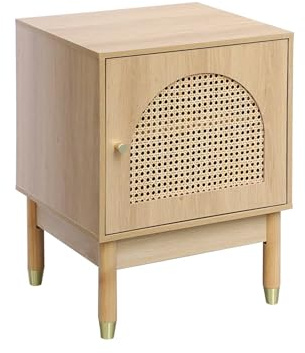 sweeek - Table de Chevet bohème Bois et cannage Naturel 1 Porte 45 x 40 x 60 cm - Judith