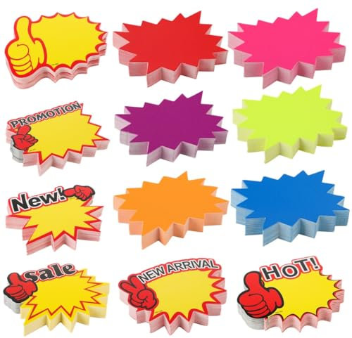 600 Stück fluoreszierende Etiketten für Einzelhandel, Supermarkt-Regal-Schilder, Aufmerksamkeit erregende Pinnwand-Dekorationen