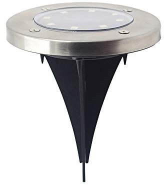 Luz solar en el suelo con LED multicolor, panel solar de 2 V 100 mA, batería de 1.2 V 600 mAh, 8 cuentas, interruptor de control de luz, diseño de acero inoxidable y plástico