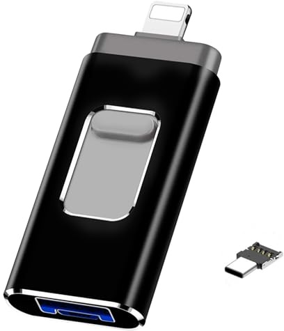 Clé USB pour iPhone 128 Go, [Certifié MFi] Clé USB 4 en 1 avec port Lightning, USB, USB-C, port micro USB, clé USB 3.0 pour iPhone/iPad/téléphone Android/ordinateur portable/PC (sans application)