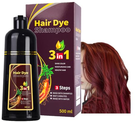500 Ml Weinrot Haarfärbeshampoo, Sofortige Haarfärbung, Semipermanente Haarfarbe, 3-in-1-shampoo Für Männer Und Frauen, Stellt Den Glanz Der Haare Wieder Her (Wine Red)