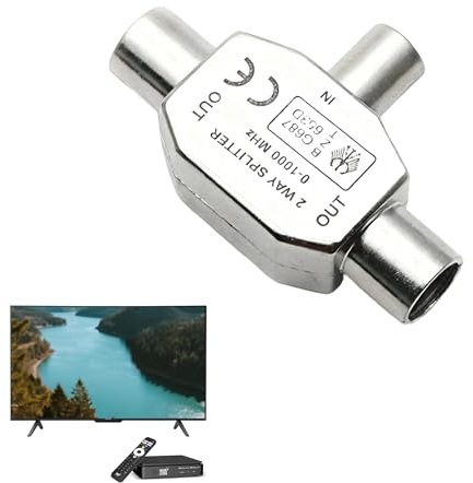 TV Aerial Coax Splitter, 2 Way 1 Male to 2 Female TV Aerial Splitter, Digital Signal Antenna Splitters - Shielded Metal Housing