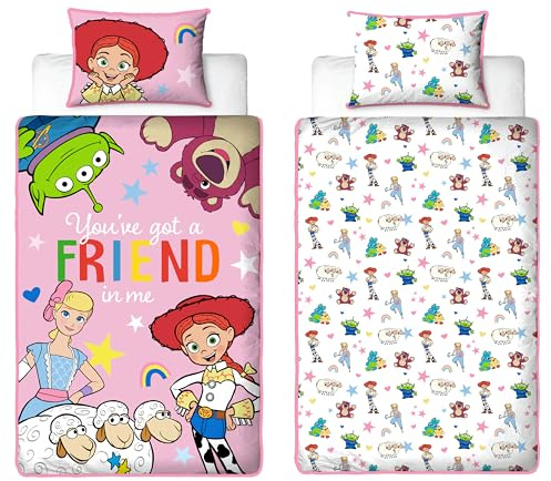 Disney Toy Story Copripiumino Singolo Bambini Ufficiale | Biancheria da letto reversibile a 2 lati con federa coordinata | Design Friendship con Jessie | Polcotone