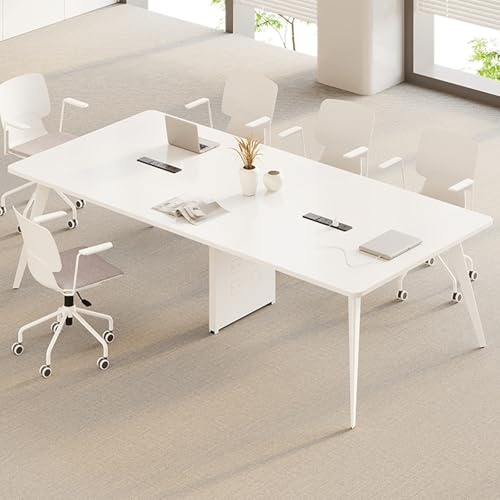 Weißer Konferenztisch, 300 cm, großer Meeting-Schreibtisch, Büroarbeitsplatz für Seminare und Training, moderner Computertisch für Konferenzräume, professioneller Arbeitsplatz