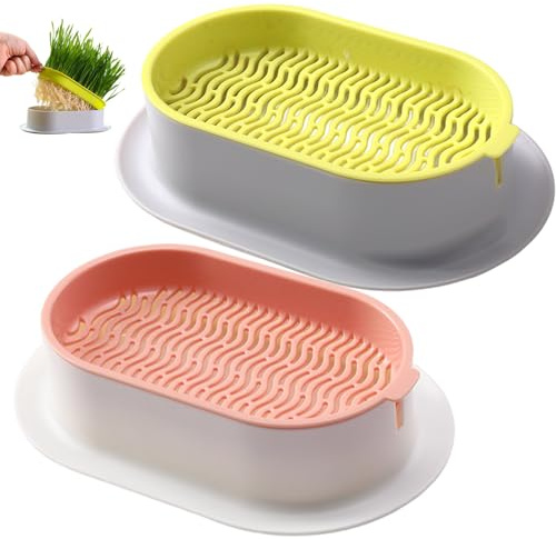 Faroby Katzengras-Pflanzgefäß, 2er-Pack Hydrokultur-Katzengras-Anzuchtset mit Drainage, einfach zu züchtender Innentopf für Katzen und kleine Haustiere (ohne Samen), Anzuchtset