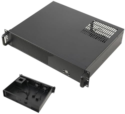 ECUTEE Scatola Rack 2U 14″ Custodia per Server, Chassis Rackmount Rack Case per 3 x 3,5 HDD, 1 SSD da 2,5, Supporta Schede Madri Mini ITX e Micro ATX, Nero