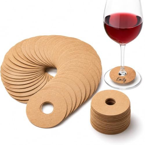 100 Marque Verre Etiquette, Papier Kraft Verres à Pied, Fête, Mariage, Bar | Jetable Nom de Boisson Étiquette, Anneaux d’Identification, Marque Verres Invites, Marqueur De Verre À Vin Rouge, Cocktail