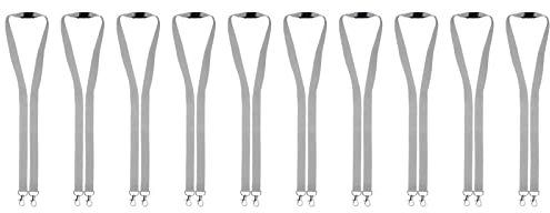 Karteo Schlüsselband grau mit Doppelkarabiner [10 Stück] Lanyard mit 2 Karabiner Haken und Sicherheitsverschluss für Ausweishüllen