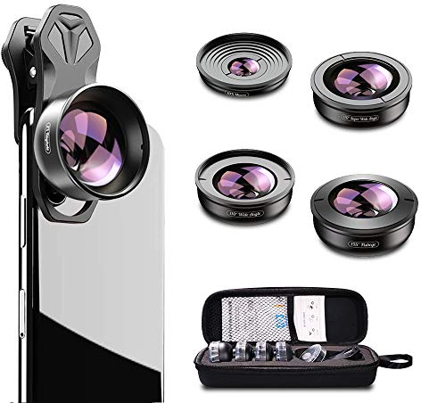 Apexel【Updated Version HD Phone Lens Kit-170°Super (Fisheye) Wide Angle,10X Macro Lens,110° Wide Angle2.0X Zoom Telephoto,195°Fisheye Lens for iPhone XR/XS/XS MAX/X/8 7 6 Plus,Android,Samsung