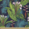 ABAKUHAUS Blatt Stoff als Meterware, Tropisches Dschungel-Muster, Seidiger Satin Stoff Zum benähen von Heimtextilien, 2M (148x200cm), Dunkel Seeblau Grün