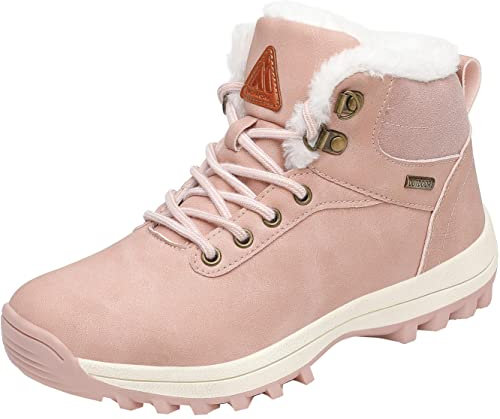 Mishansha Scarponcino Uomo Donna Stivaletti Invernale Impermeabili Stivali Piatti Scarpe da Neve con Calda Foderata - Comode Leggeri Antiscivolo, Crepe Rosa, 38 EU