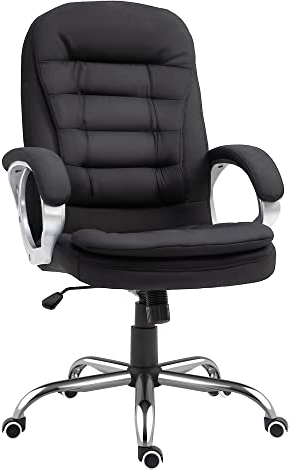 Vinsetto Bürostuhl Arbeitsstuhl Schreibtischstuhl Drehstuhl 360° Ergonomisch Wippfunktion Höhenverstellbar Schwarz Leinen 64 x 75 x 111-121 cm