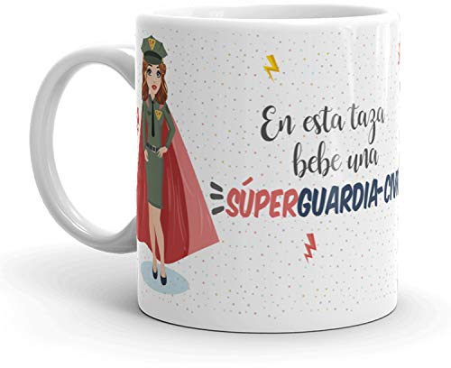 Kembilove Taza de Café Guardia civil – En esta taza bebe una Súper Guardia civil – Taza de Desayuno para la Oficina – Taza de Café para Profesionales de Superhéroes – Regalos Personalizados