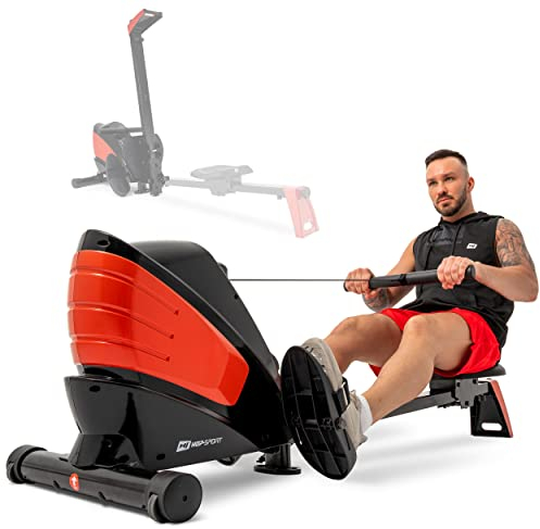 Hop-Sport Rudergerät für Zuhause klappbar HS-060R Cross - Rudermaschine mit LCD-Display & 8-stufigem, leisem Magnetbremssystem - max. Nutzergewicht 120kg (Rot)