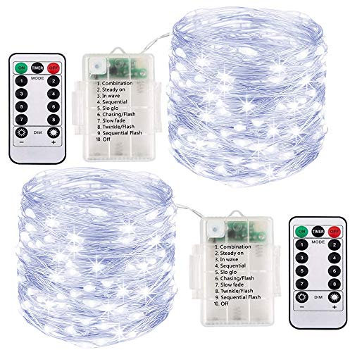 ooklee® 2-Pack Fairy Lights Battery Operated, 10M 100 LED String Lights Waterproof Outdoor/Indoor, 8 Modes with Remote Timer, Twinkle Lighting for Gazebo Party Room Garland Xmas Decor (Cool White)