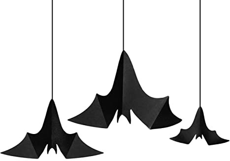 Fledermaus Hängedeko Papier 14x31cm 19x37cm 23x47cm schwarz 3er Set - Halloween Party Deko