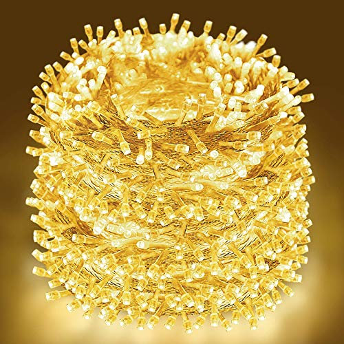 Abkshine 100M 800 LED Outdoor Christmas lights, Mains Powered Warm White Fairy Lights w/ Remote, Waterproof String Light for Indoor Outside Christmas Tree Garden Gazebo Patio Fence Pathway Decorations