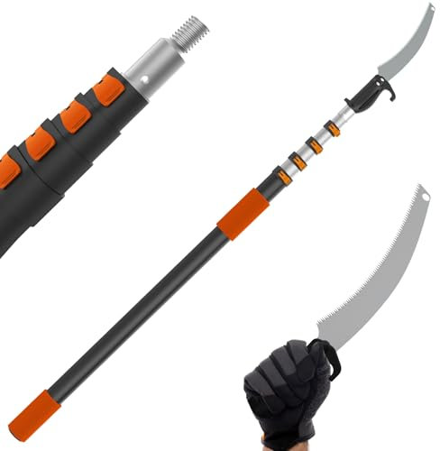 Buyplus 12FT Reach Pole Saw for Tree Trimming, 3-12FT Telescoping Extension Pole, 19 3X Detachable Saw, Non-Slip Handle, Tree Trimmer for Garden Palms Shrubs