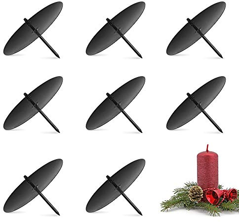 8X Adventskranz Metall, 6cm Kerzenhalter Schwarz Kerzenteller, Kerzenstecker für Weihnachten
