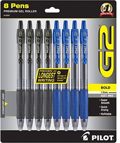 Pilot, G2 Premium Gel-Tintenroller, dicke Spitze, 1 mm, 8 Stück, Schwarz und Blau