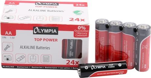 OLYMPIA Top Power 1,5 Volt, batteria alcalina, AA, Mignon, 24 pezzi nella scatola, ideale per torce, telecomandi, controller e giocattoli