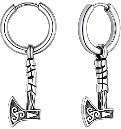 FaithHeart Wikinge Herren Ohrstecker Punk Viking Axt Ohrring mit Keltischer Knot Symbol Creolen Ohrstecker für Valentinstag Geburtstag