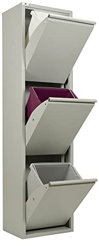 StarMart Mülleimer für Mülltrennung | EcoPatty | Mülltrennung | Metallschrank | platzsparend | Innen- und Außenbereich | 3 Fächer | 3 Eimer | 45 Liter | fertig montiert | Grau