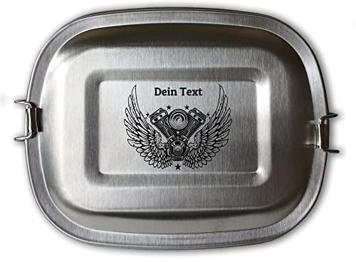 Generisch Edelstahl Brotdose Lunchbox für Biker Motorradfahrer personalisiert mit Wunschgravur 3 Größen zur Auswahl dein Name Wunschtext Motorrad (Lunchbox Motorblock Set (kleine & große Dose))